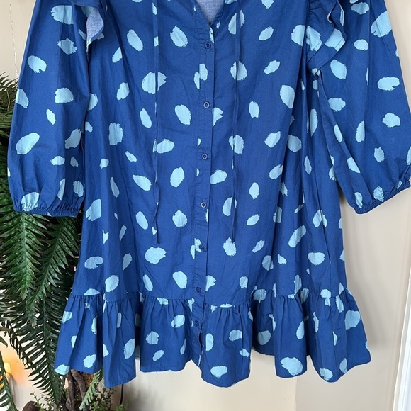 NWOT Sugarlips Odessa Dot Sammy Ruffle Drop Waist Dress Balloon Sleeves Cotton - Picture 3 of 16